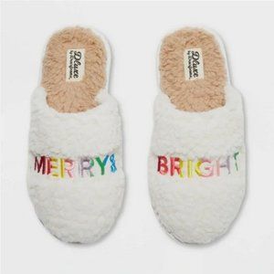 Dluxe by Dearfoams Merry & Bright Teddy Slide Slippers White XL 11-12 NEW